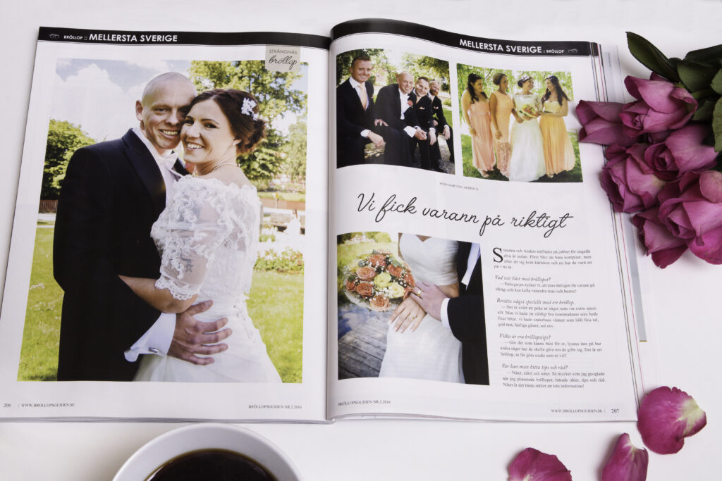 Bröllopsporträtt i en artikel i magasinet Bröllopsguiden. Foto Martina Ardbäck