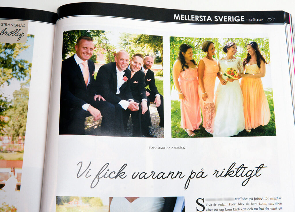 Mina bröllopsbilder i Bröllopsguiden, nordens största bröllopsmagasin. Bröllopsbilderna är tagna i Strängnäs utanför domkyrkan, Södermanland. Foto Martina Ardbäck